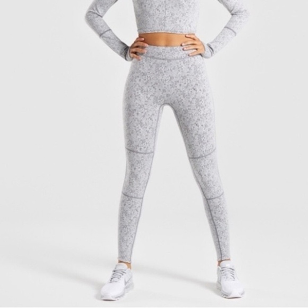 Gymshark Dry Fleur Texture Leggings Gray High Waisted Full Length Size Medium